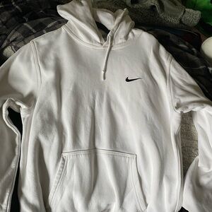 Nike Men's White Hoodie with Black Logo